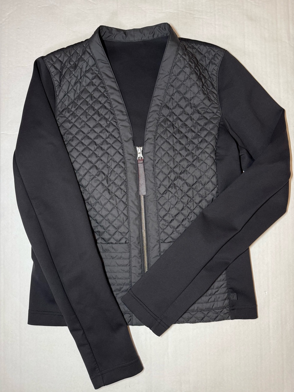 Lululemon Quilted Jacket Women 4 Black Full Zip Mixed Media Bomber Pockets